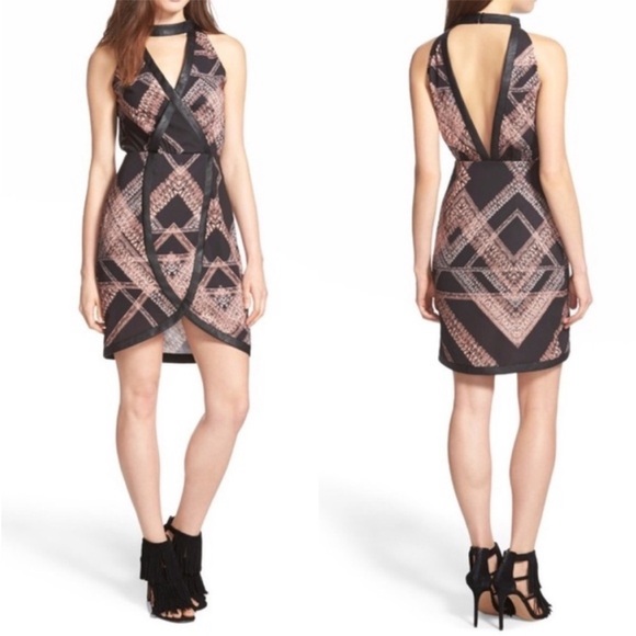 REVOLVE Whitney Eve Karoo Black & Pink Printed Halter Neck Tulip Mini Dress - Picture 1 of 16